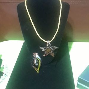 2 Murano type glass pendant with yellow cord neck